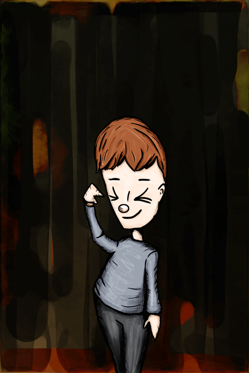 Looking at his hand... And it's beddie bye time!